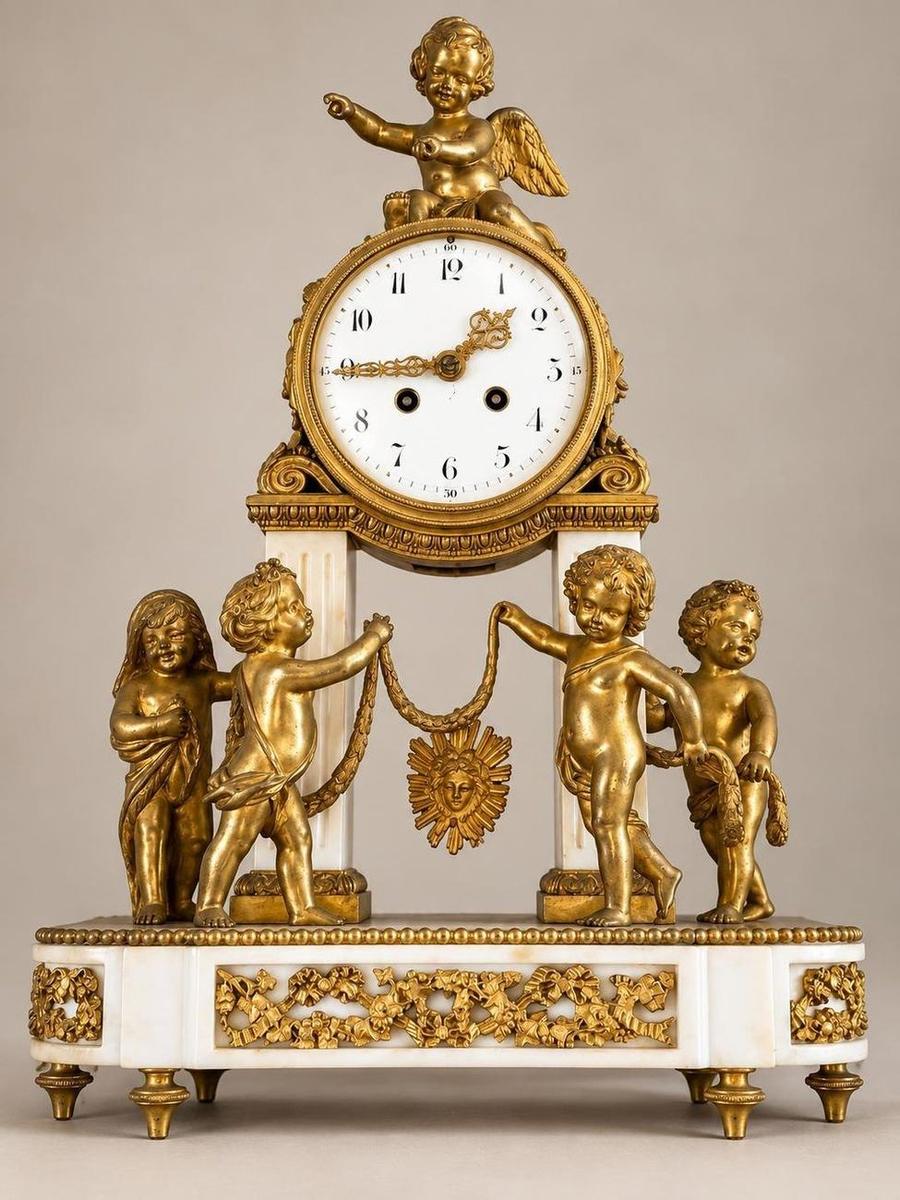 Gilt bronze and marble mantel clock